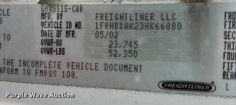 image for item YA1799 2003 Freightliner FL80 delivery truck