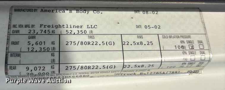 image for item YA1799 2003 Freightliner FL80 delivery truck