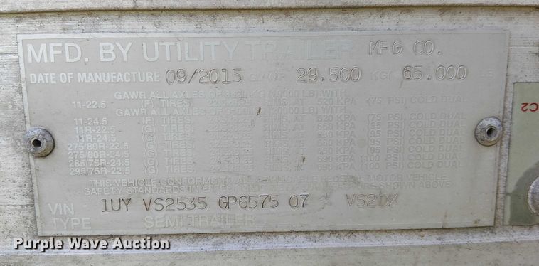 image for item YA1803 2016 Utility VS2DX dry van trailer