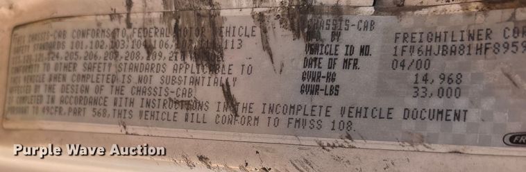 image for item YA1815 2001 Freightliner FL70 mobile medical unit