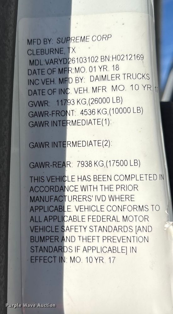 image for item YA1855 2018 Freightliner Business Class M2 box truck