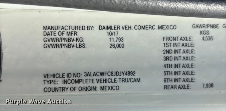 image for item YA1855 2018 Freightliner Business Class M2 box truck