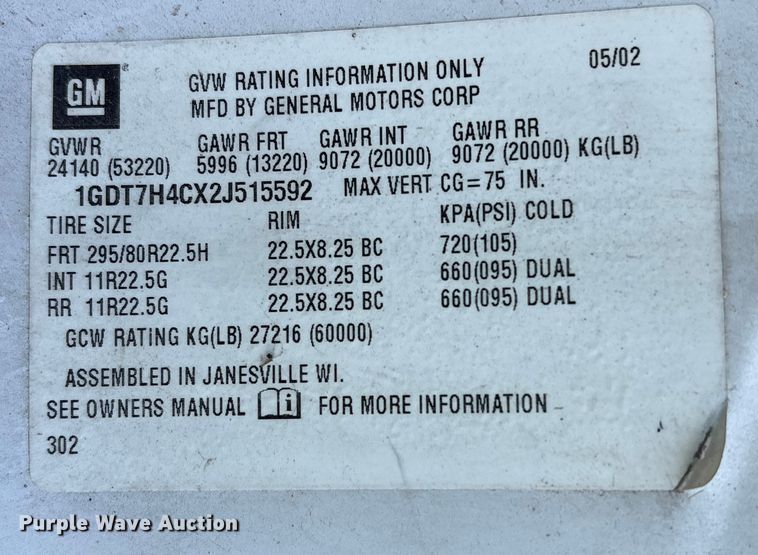 image for item YA1969 2002 GMC C7000 communications truck