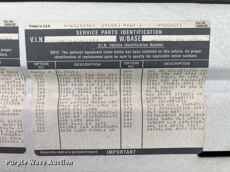 image for item YA1974 1998 GMC C7500 communications truck