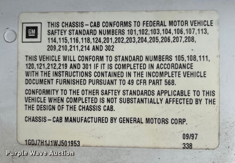 image for item YA1974 1998 GMC C7500 communications truck