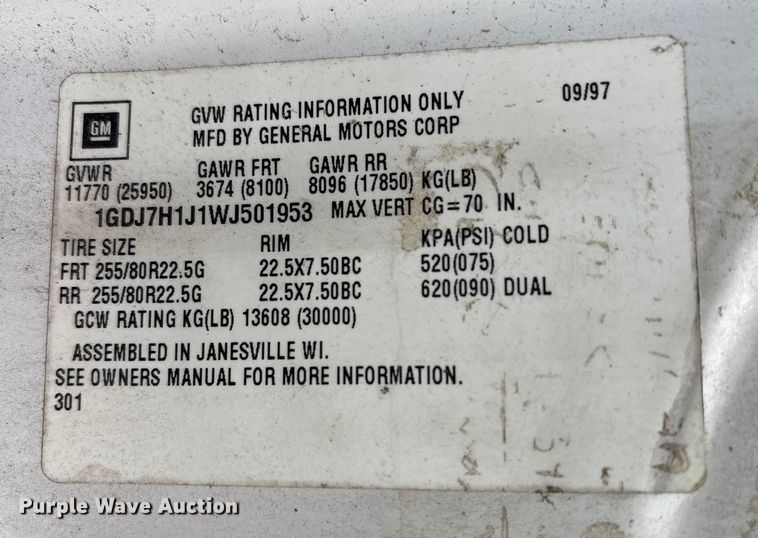 image for item YA1974 1998 GMC C7500 communications truck