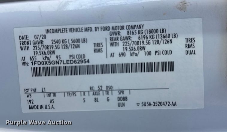 image for item DQ4222 2020 Ford F550 Ext. Cab flatbed truck