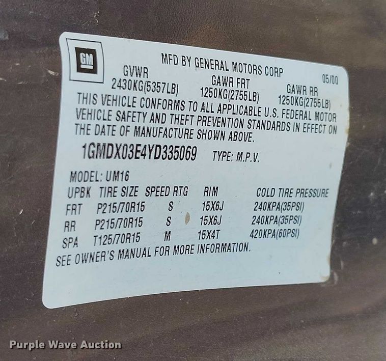 image for item DT0843 2000 Pontiac Montana van