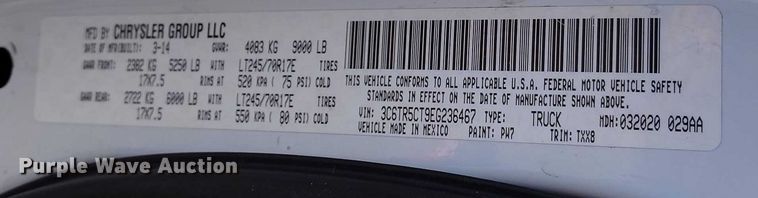 image for item DT0892 2014 RAM 2500 Crew Cab pickup truck