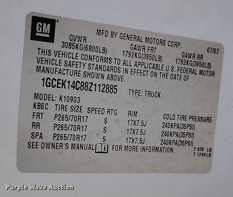 image for item DT0893 2008 Chevrolet Silverado 1500 pickup truck