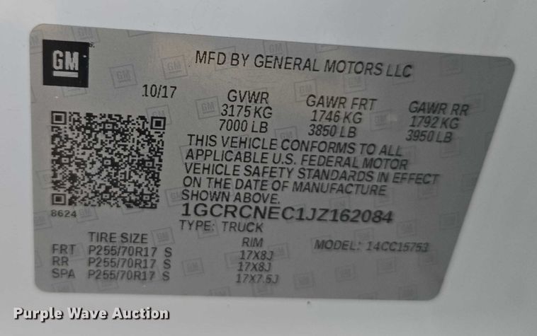 image for item DU2671 2018 Chevrolet Silverado 1500 Ext. Cab pickup truck