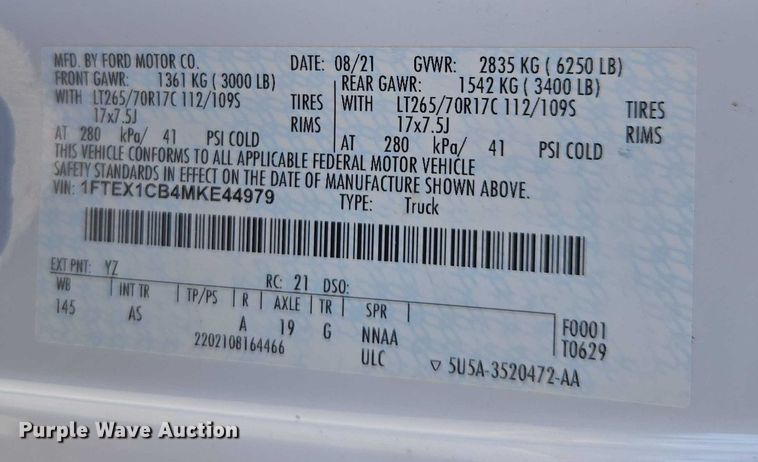 image for item DU2693 2021 Ford F150 Ext. Cab pickup truck