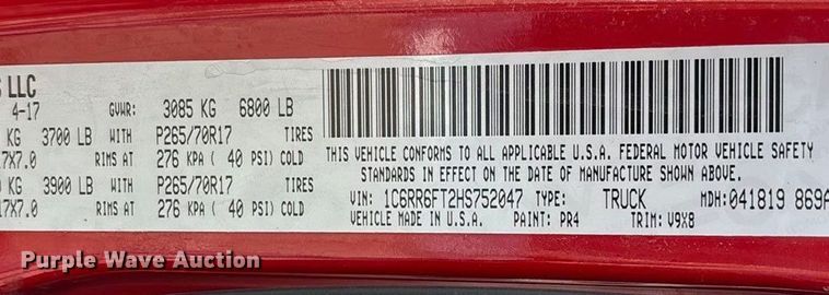 image for item DU6965 2017 RAM 1500 Ext. Cab pickup truck