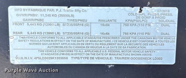 image for item DU6980 2019 PJ LD302 equipment trailer