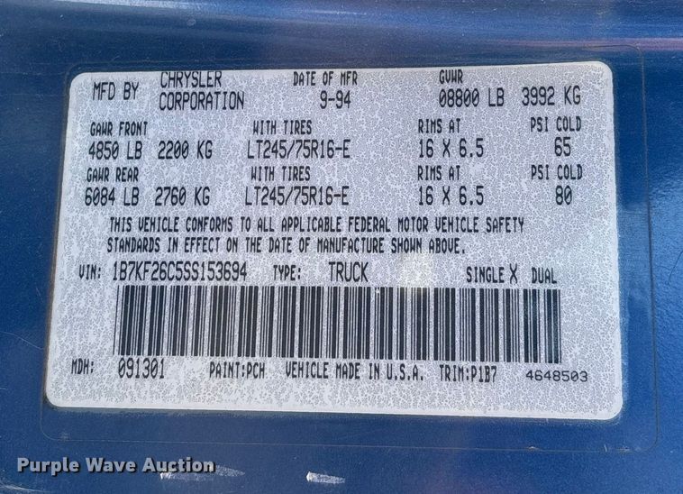 image for item DU6985 1995 Dodge Ram 2500 pickup truck