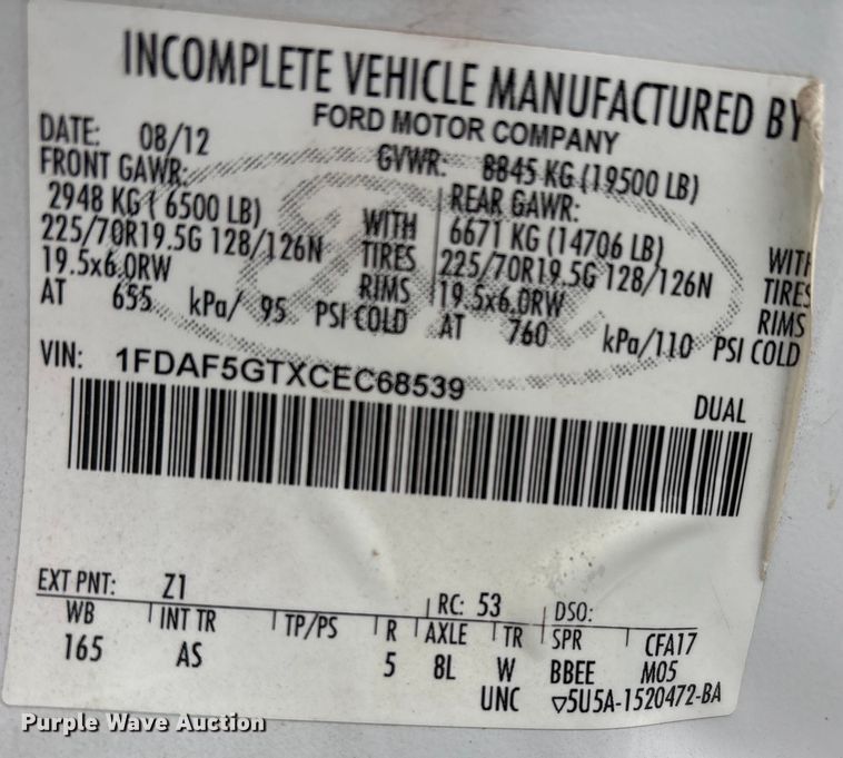 image for item DW7443 2012 Ford F550 XL Super Duty tow truck