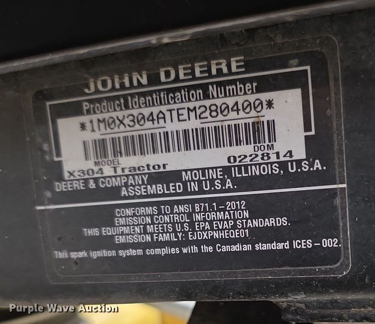 image for item DZ3805 2014 John Deere X304 lawn mower