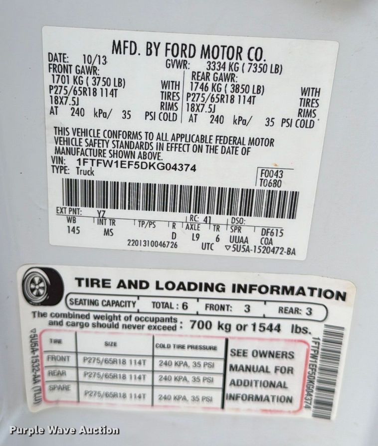 image for item EA2257 2013 Ford F150 Crew Cab pickup truck