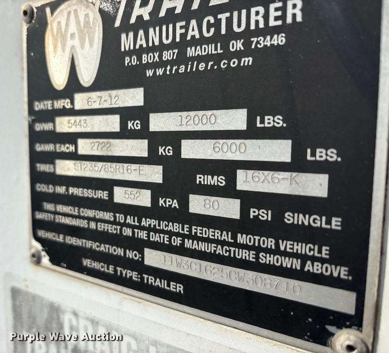 image for item EA7827 2012 W-W enclosed cargo trailer