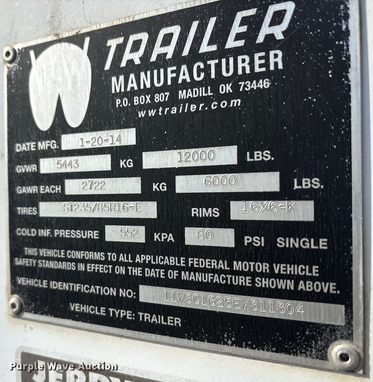 image for item EA7828 2014 W-W enclosed cargo trailer