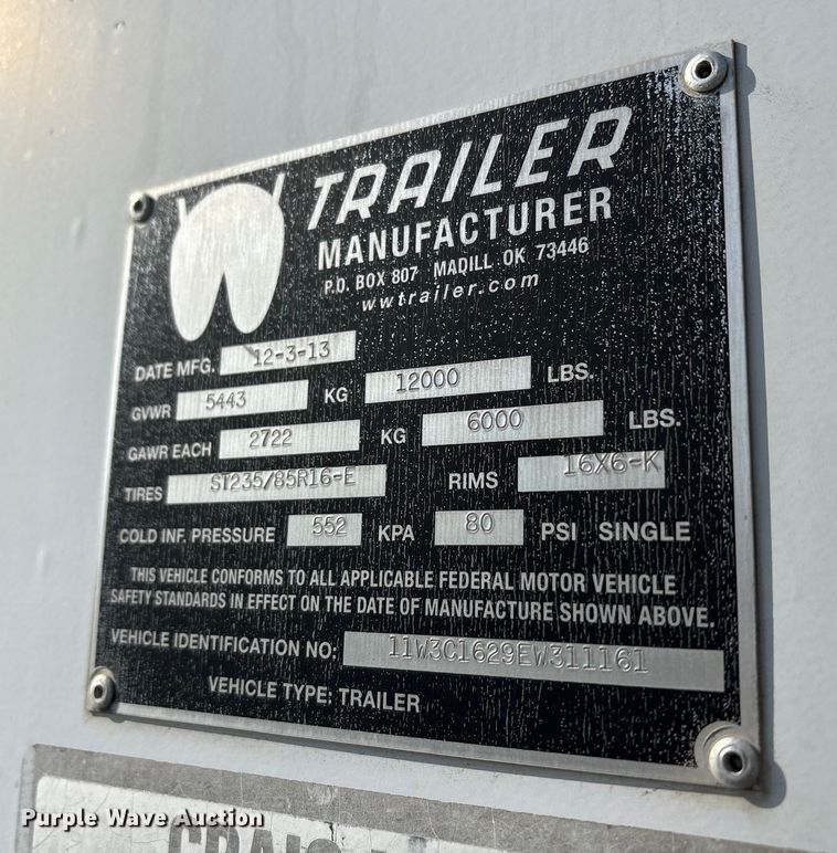 image for item EA7829 2014 W-W enclosed cargo trailer