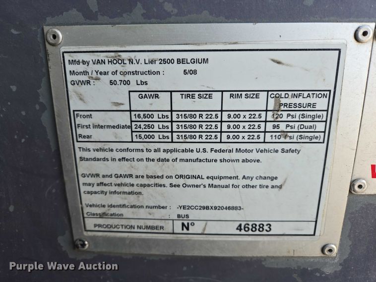 image for item EB1268 2009 Van Hool C2045 coach bus