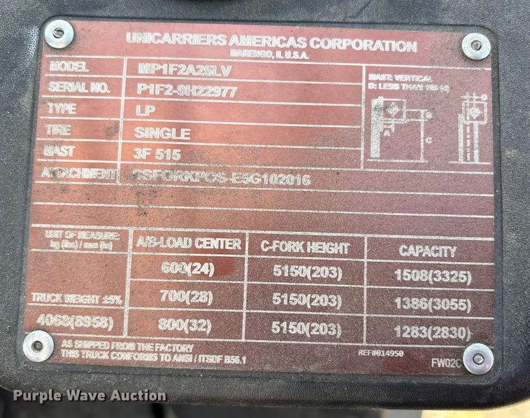 image for item EC8224 2017 UniCarriers PF50 forklift