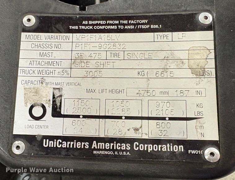 image for item EC8229 2015 Nissan PF30LP forklift