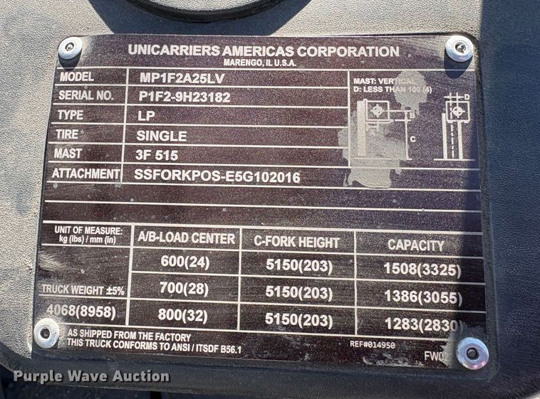 image for item EC8232 2018 UniCarriers PF50 forklift