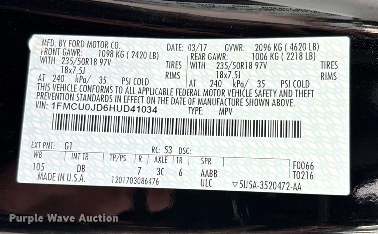 image for item ED2400 2017 Ford Escape SUV