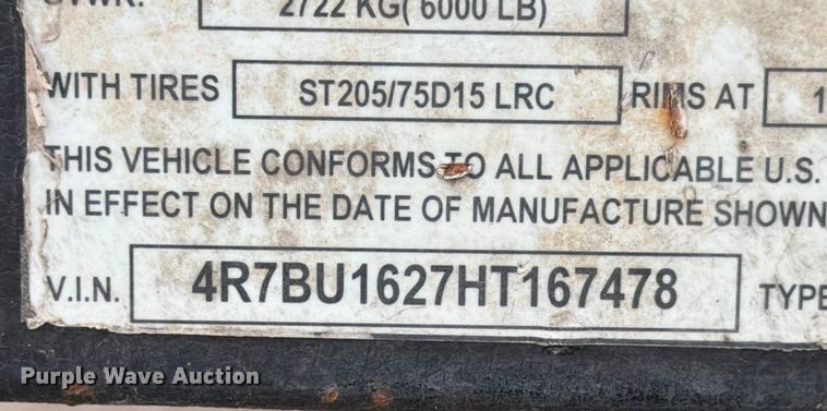 image for item ED5043 2017 Top Hat Industries EP16X6.5-6E-C utility trailer