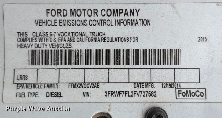 image for item ED5086 2015 Ford F750 Super Duty utility / service truck