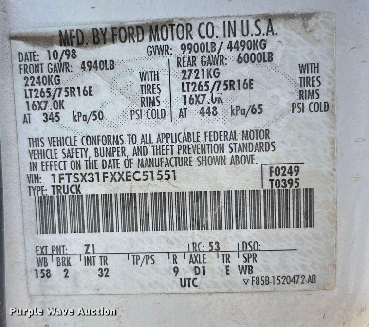 image for item ED5098 1999 Ford F350 Super Duty XLT Ext. Cab pickup truck