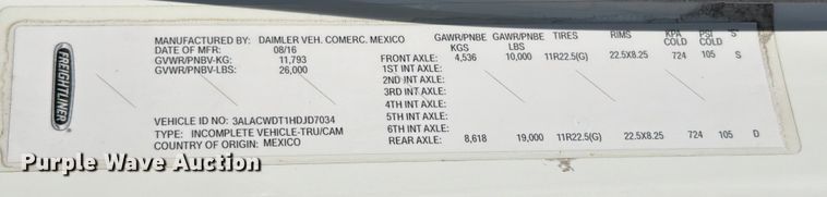 image for item ED5118 2017 Freightliner M2 box truck