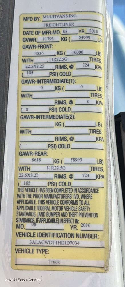 image for item ED5118 2017 Freightliner M2 box truck