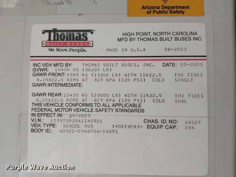 image for item EE4999 2004 Thomas Built HDX school bus