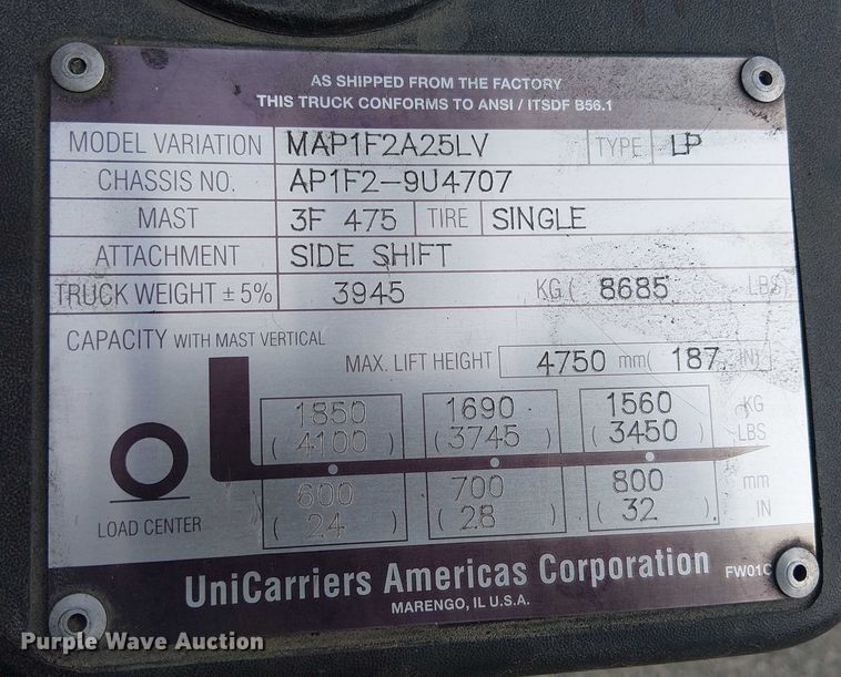 image for item EE5133 2015 UniCarriers AF50 forklift