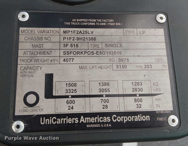 image for item EE5135 2016 UniCarriers PF50 forklift