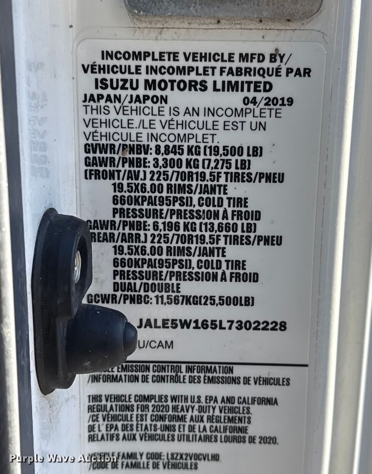 image for item EG1966 2020 Isuzu NRR box truck