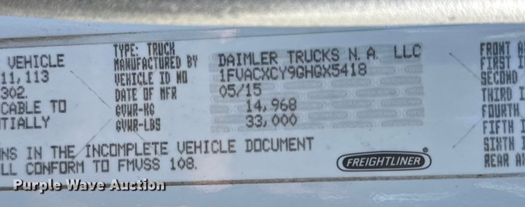 image for item EG1967 2016 Freightliner Business Class M2 rollback truck