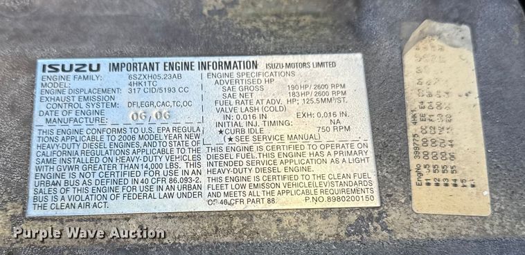 image for item EG1978 2007 Isuzu NQR box truck