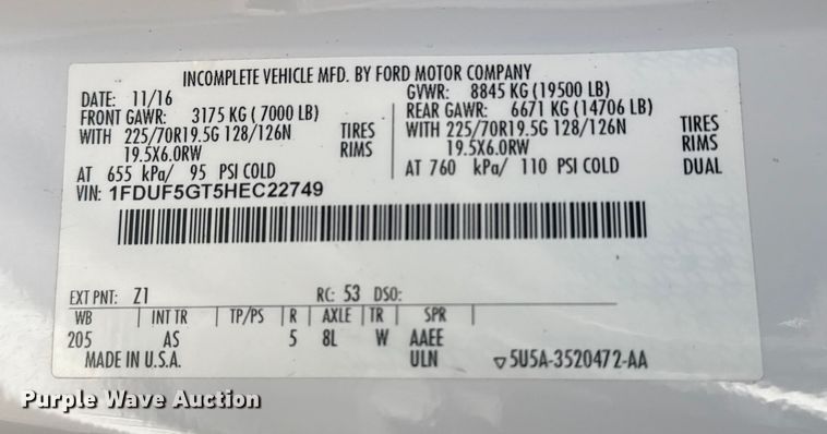 image for item EG1998 2017 Ford F550 Super Duty XL box truck