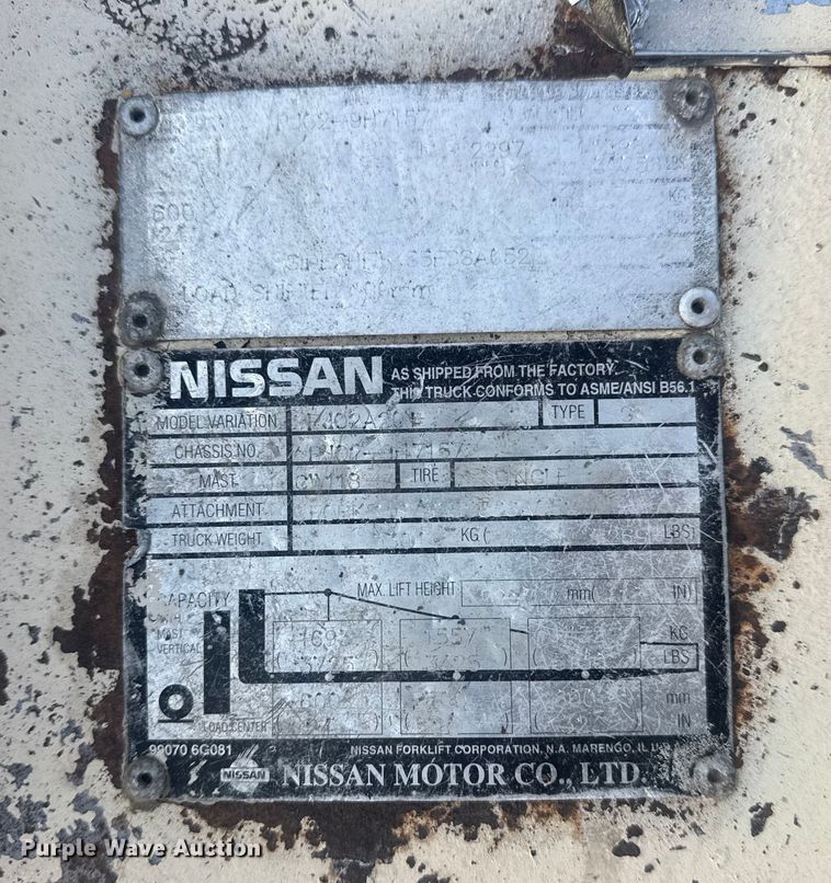 image for item EG1999 Nissan F102A301 forklift