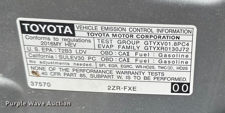 image for item EN0476 2016 Toyota Prius 
