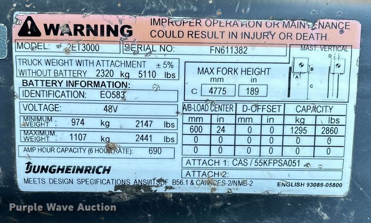 image for item EN5960 Caterpillar 2ET3000 forklift