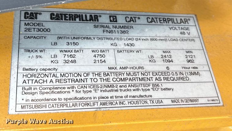 image for item EN5960 Caterpillar 2ET3000 forklift