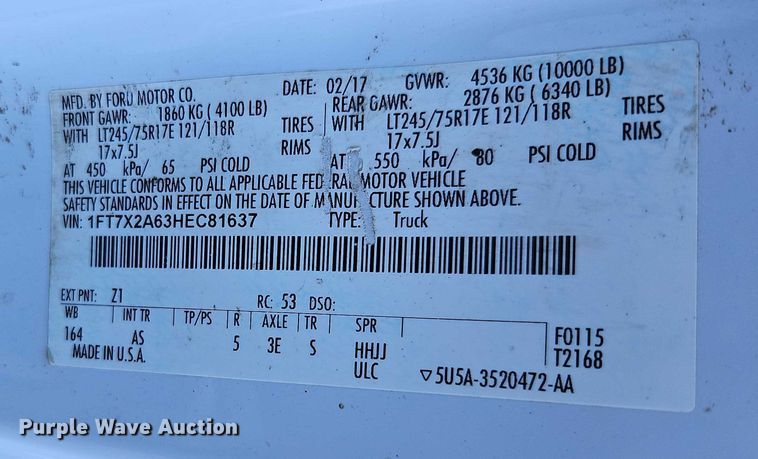 image for item EO4959 2017 Ford F250 Super Duty Ext. Cab pickup truck