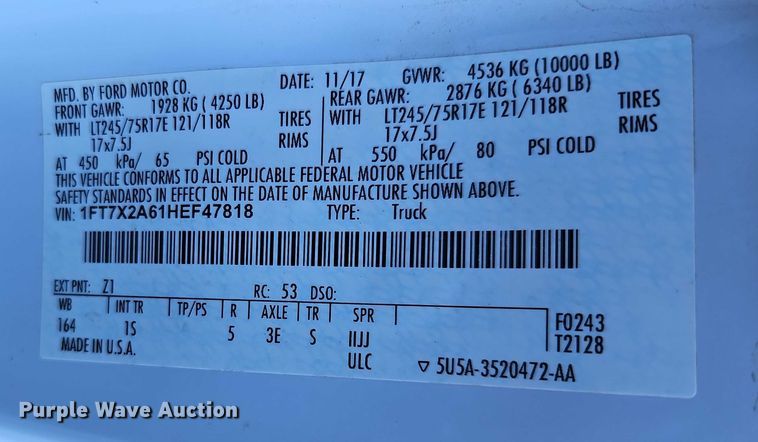 image for item EO4960 2017 Ford F250 Super Duty Ext. Cab pickup truck