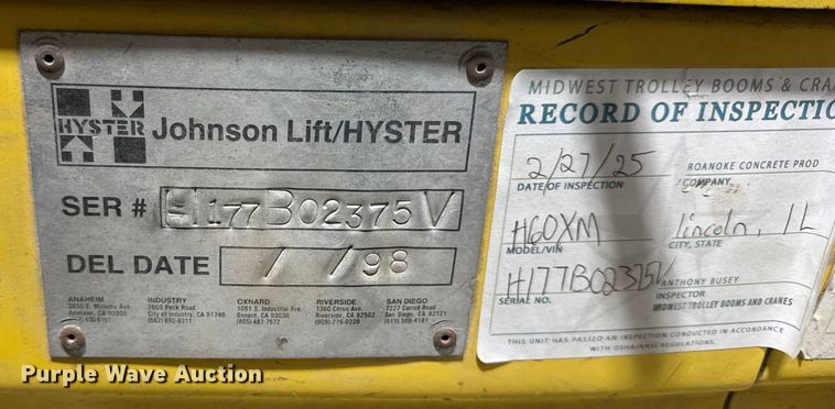 image for item ER0408 1998 Hyster H60XM forklift