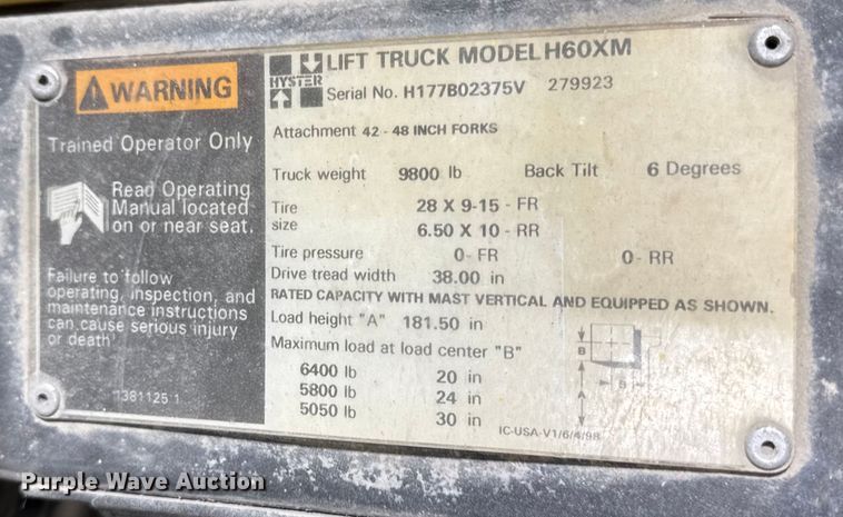 image for item ER0408 1998 Hyster H60XM forklift